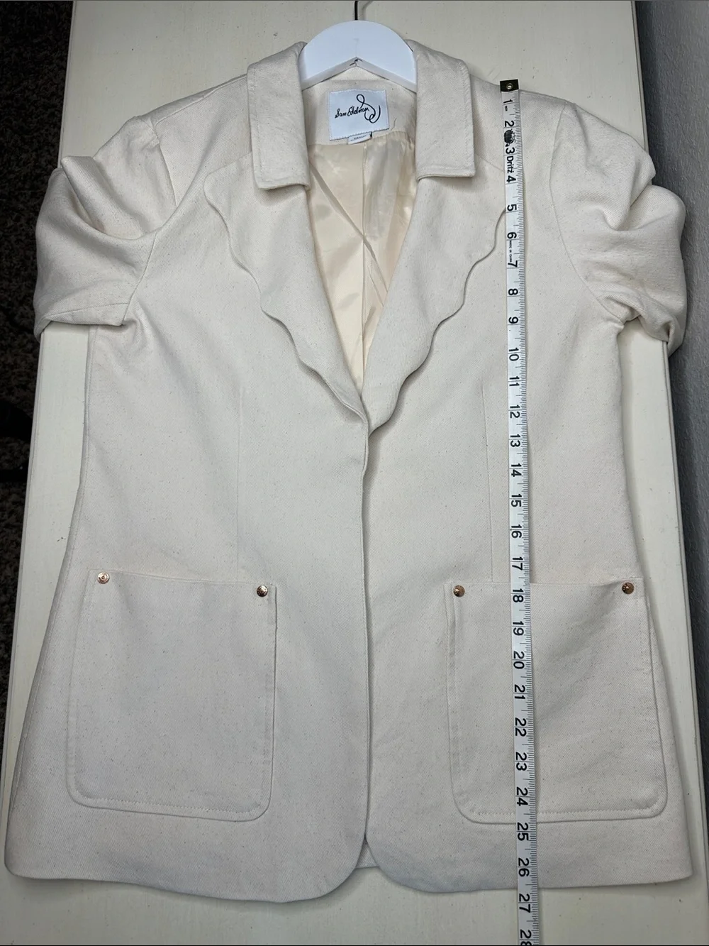 Sam Edelman 100% Cotton Canvas Zander Blazer Size Small Cream Scalloped Edges